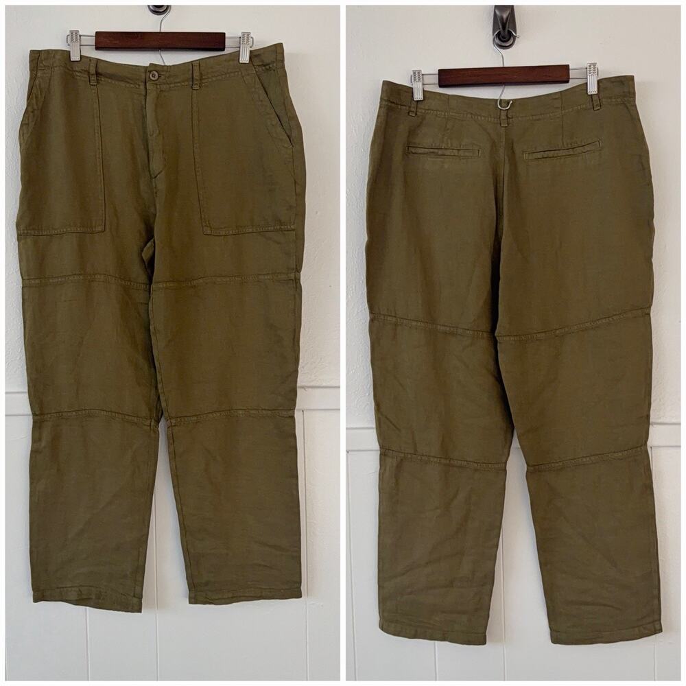 Cloth & Stone Olive Linen Blend Utility Pants SZ 31 Relaxed Fit Minimalist Boho